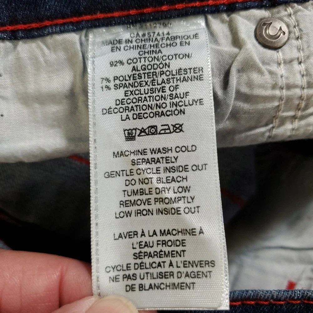 True Religion Ultra Skinny Blue Indigo Jeans Red Contrast Stitch W38 L32 NEW